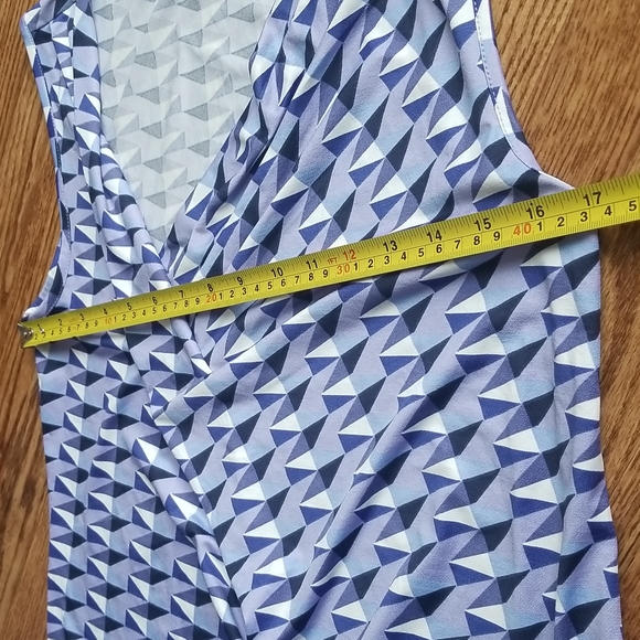 (M) Como Blu Geometric Print Scoop Cowl Neck Colorful Top - Picture 5 of 8